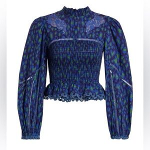 NWT | Farm Rio | Leopard Pop Smocked Peplum Blouse XS